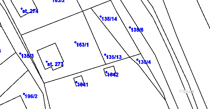 Parcela st. 135/13 v KÚ Jarcová, Katastrální mapa
