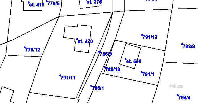 Parcela st. 786/9 v KÚ Jarcová, Katastrální mapa