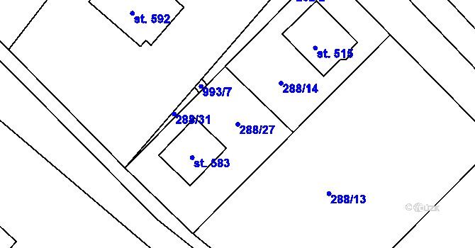Parcela st. 288/27 v KÚ Jarcová, Katastrální mapa