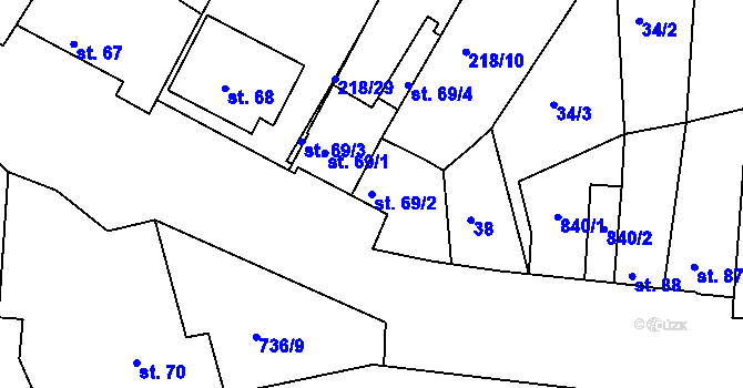 Parcela st. 69/2 v KÚ Jarohněvice, Katastrální mapa