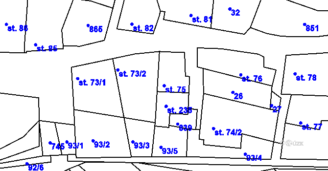 Parcela st. 75 v KÚ Jarohněvice, Katastrální mapa
