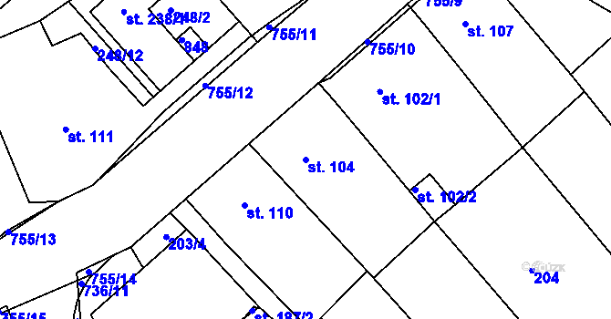 Parcela st. 104 v KÚ Jarohněvice, Katastrální mapa