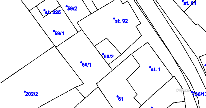 Parcela st. 60/2 v KÚ Jarohněvice, Katastrální mapa