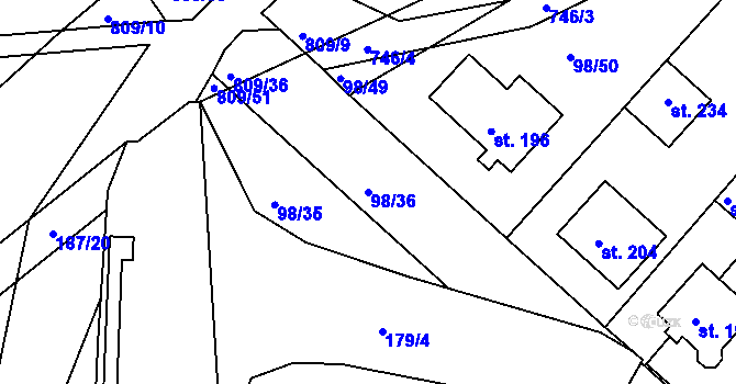 Parcela st. 98/36 v KÚ Jarohněvice, Katastrální mapa