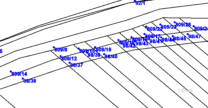 Parcela st. 98/40 v KÚ Jarohněvice, Katastrální mapa