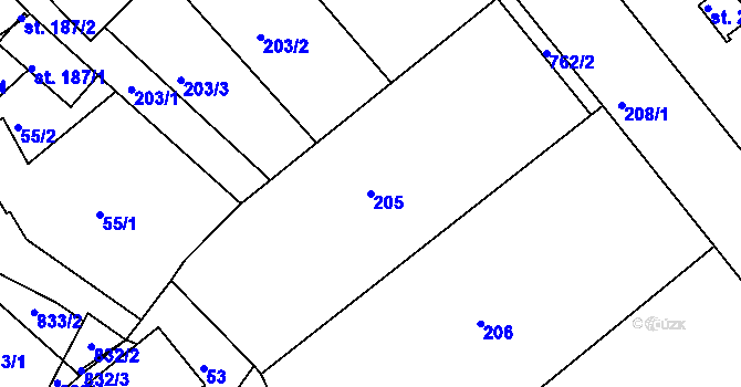 Parcela st. 205 v KÚ Jarohněvice, Katastrální mapa