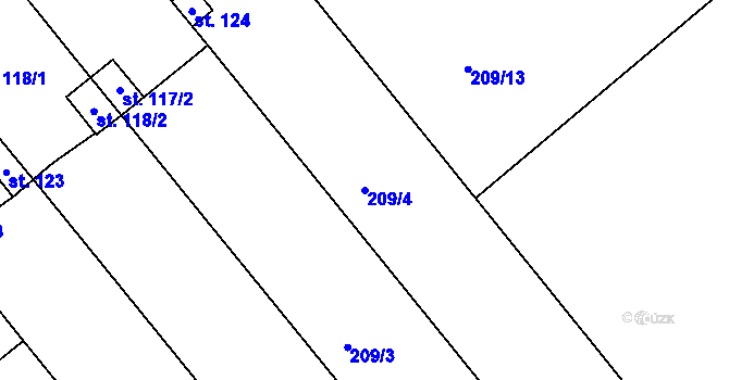 Parcela st. 209/4 v KÚ Jarohněvice, Katastrální mapa