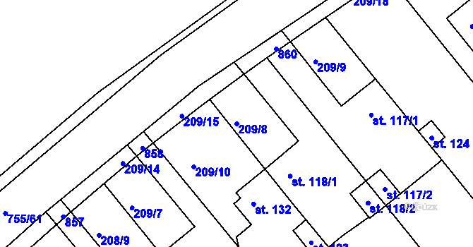 Parcela st. 209/8 v KÚ Jarohněvice, Katastrální mapa
