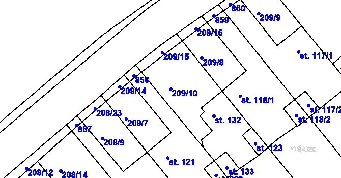 Parcela st. 209/10 v KÚ Jarohněvice, Katastrální mapa