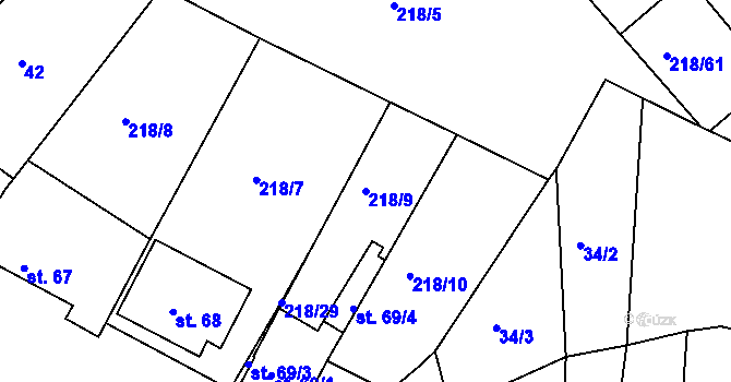 Parcela st. 218/9 v KÚ Jarohněvice, Katastrální mapa