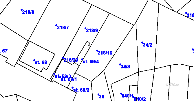 Parcela st. 218/10 v KÚ Jarohněvice, Katastrální mapa