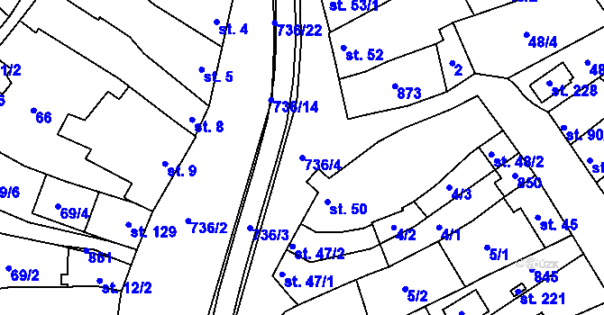 Parcela st. 736/4 v KÚ Jarohněvice, Katastrální mapa