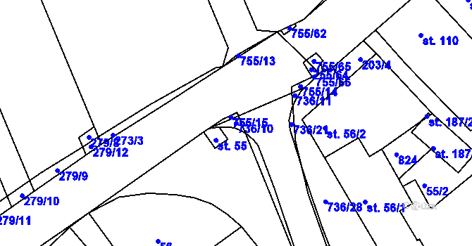 Parcela st. 736/10 v KÚ Jarohněvice, Katastrální mapa