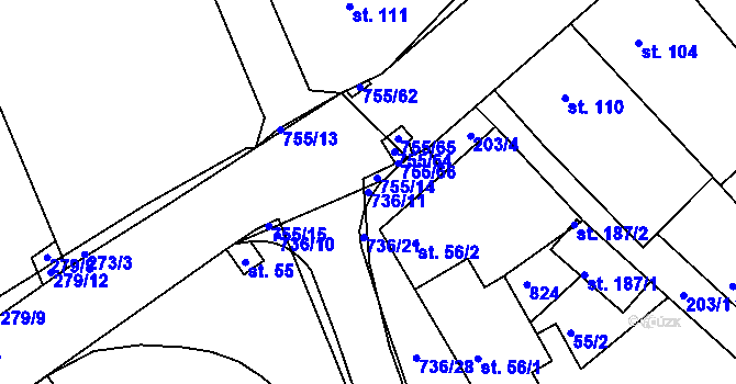 Parcela st. 736/11 v KÚ Jarohněvice, Katastrální mapa