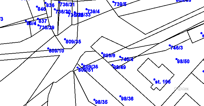 Parcela st. 809/9 v KÚ Jarohněvice, Katastrální mapa