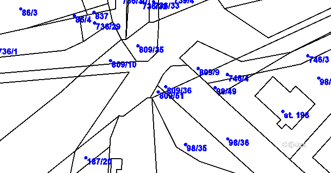 Parcela st. 809/36 v KÚ Jarohněvice, Katastrální mapa