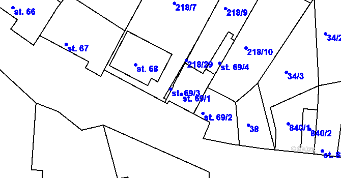 Parcela st. 69/3 v KÚ Jarohněvice, Katastrální mapa