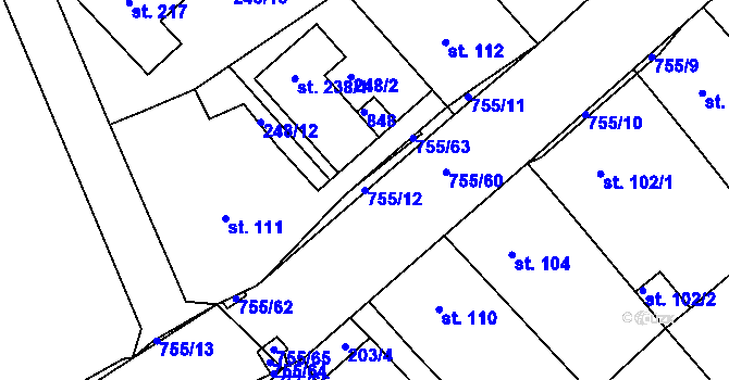 Parcela st. 755/12 v KÚ Jarohněvice, Katastrální mapa