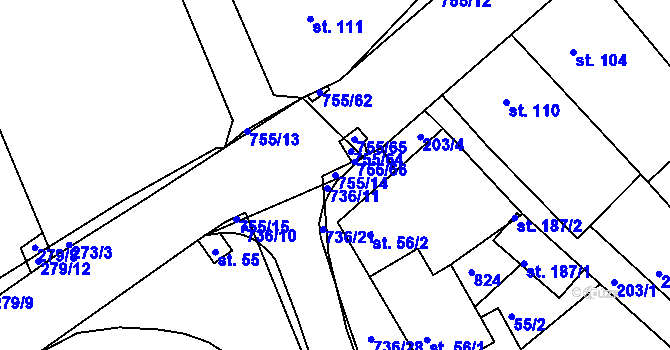 Parcela st. 755/14 v KÚ Jarohněvice, Katastrální mapa