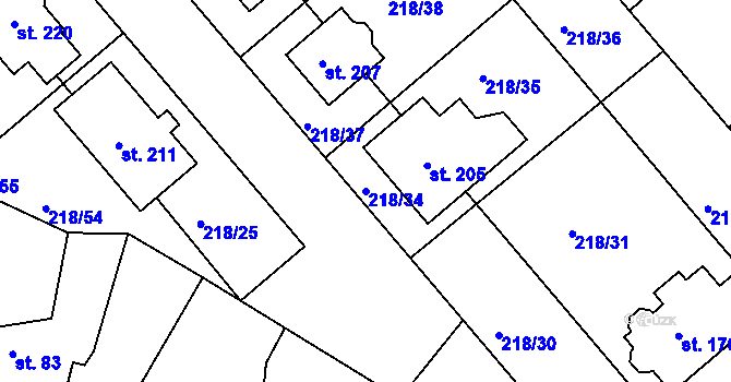 Parcela st. 218/34 v KÚ Jarohněvice, Katastrální mapa
