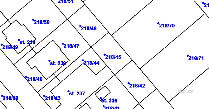 Parcela st. 218/45 v KÚ Jarohněvice, Katastrální mapa