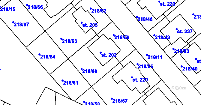 Parcela st. 202 v KÚ Jarohněvice, Katastrální mapa
