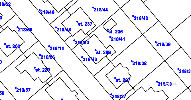 Parcela st. 209 v KÚ Jarohněvice, Katastrální mapa
