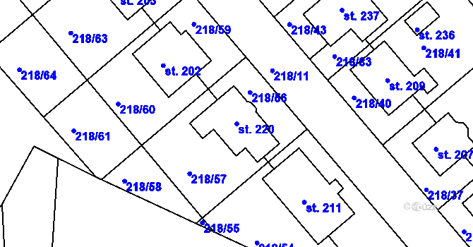 Parcela st. 220 v KÚ Jarohněvice, Katastrální mapa