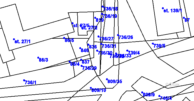 Parcela st. 736/30 v KÚ Jarohněvice, Katastrální mapa