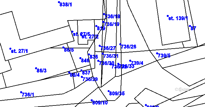 Parcela st. 736/31 v KÚ Jarohněvice, Katastrální mapa