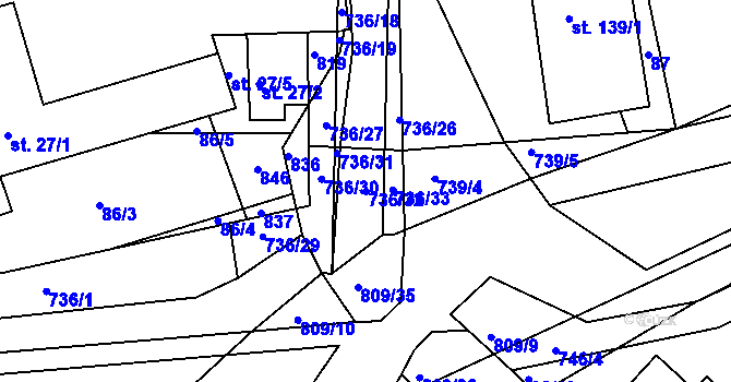 Parcela st. 736/32 v KÚ Jarohněvice, Katastrální mapa