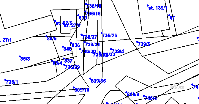 Parcela st. 736/33 v KÚ Jarohněvice, Katastrální mapa