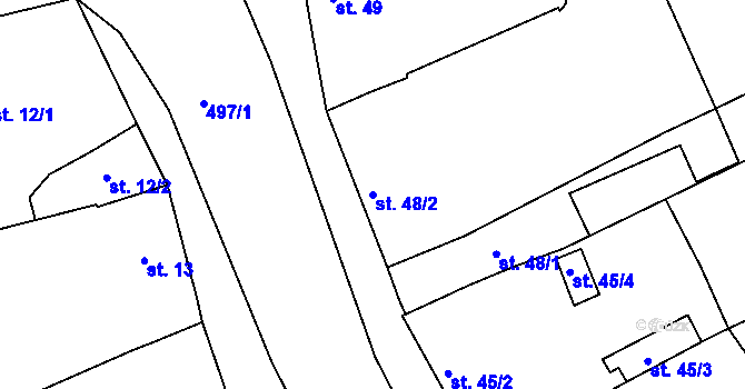 Parcela st. 48/2 v KÚ Šelešovice, Katastrální mapa