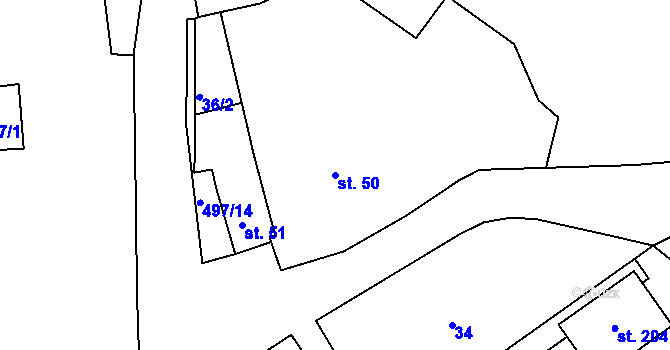 Parcela st. 50 v KÚ Šelešovice, Katastrální mapa