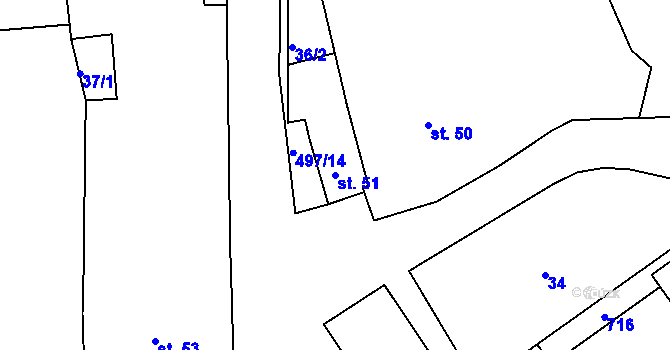 Parcela st. 51 v KÚ Šelešovice, Katastrální mapa