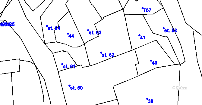 Parcela st. 62 v KÚ Šelešovice, Katastrální mapa