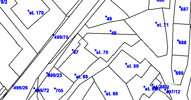 Parcela st. 70 v KÚ Šelešovice, Katastrální mapa