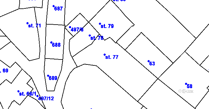 Parcela st. 77 v KÚ Šelešovice, Katastrální mapa