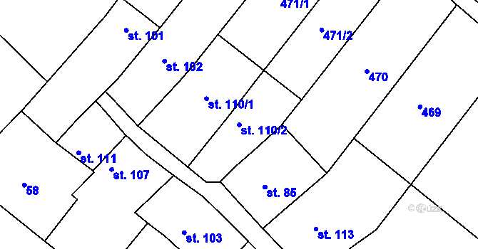 Parcela st. 110/2 v KÚ Šelešovice, Katastrální mapa