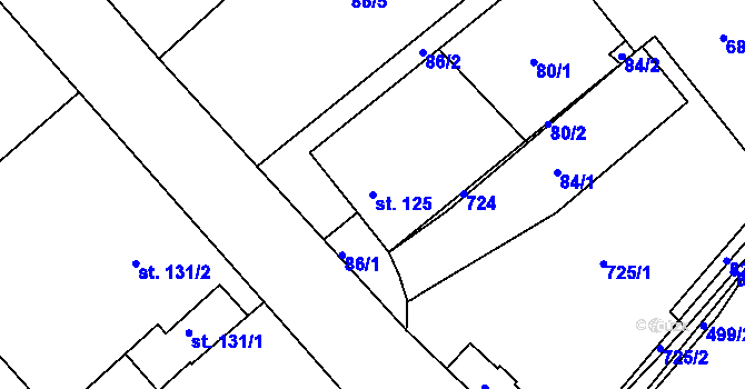 Parcela st. 125 v KÚ Šelešovice, Katastrální mapa