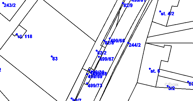 Parcela st. 82/2 v KÚ Šelešovice, Katastrální mapa