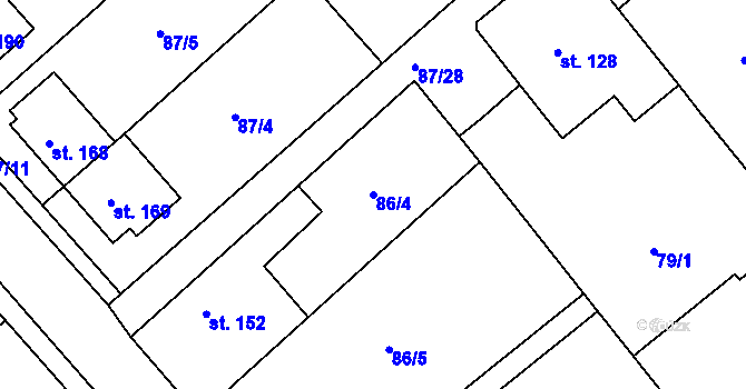 Parcela st. 86/4 v KÚ Šelešovice, Katastrální mapa