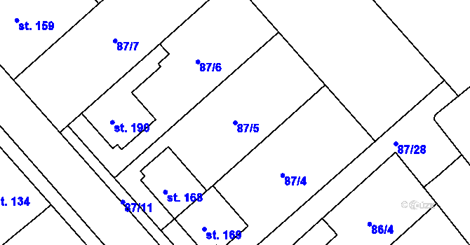 Parcela st. 87/5 v KÚ Šelešovice, Katastrální mapa