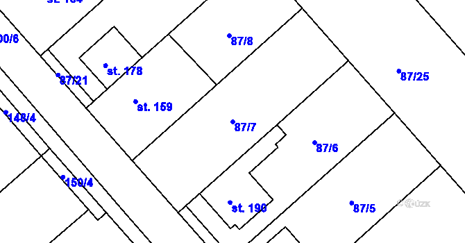 Parcela st. 87/7 v KÚ Šelešovice, Katastrální mapa