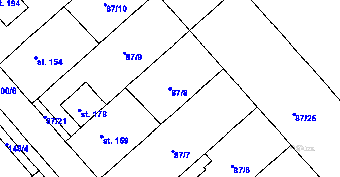 Parcela st. 87/8 v KÚ Šelešovice, Katastrální mapa