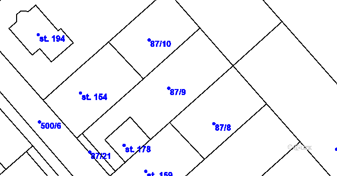 Parcela st. 87/9 v KÚ Šelešovice, Katastrální mapa