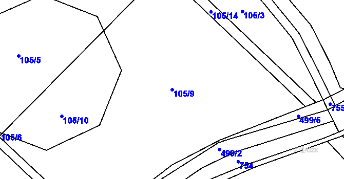 Parcela st. 105/9 v KÚ Šelešovice, Katastrální mapa