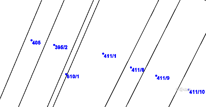 Parcela st. 411/1 v KÚ Šelešovice, Katastrální mapa