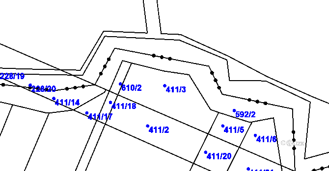Parcela st. 411/3 v KÚ Šelešovice, Katastrální mapa