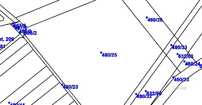 Parcela st. 480/25 v KÚ Šelešovice, Katastrální mapa